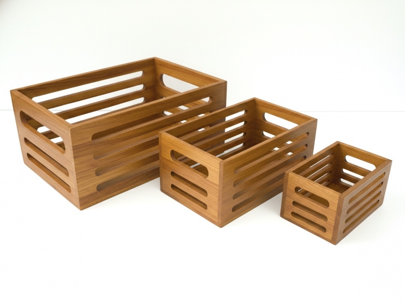 Premium Acacia Wood Slatted Storage Bins Set - Versatile Home Organizers